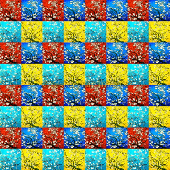 Printable Digital Images Collage Sheets Vincent Van Gogh FLOWERS Paintings 3 PNG Files 4x4-2x2-1x1 Instant Download
