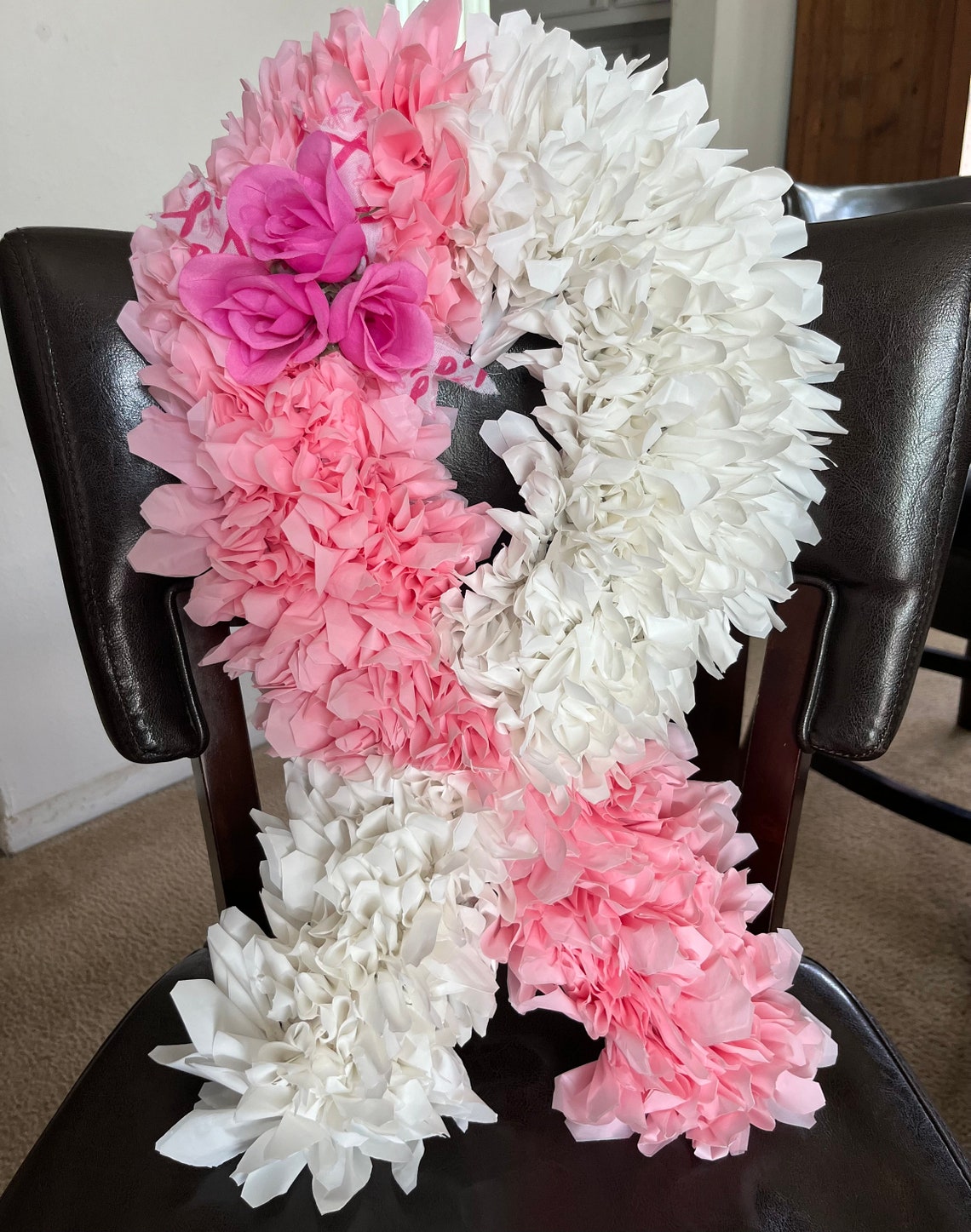 Pink & White Breast Cancer Ribbon Wreath With Pink Roses - Etsy