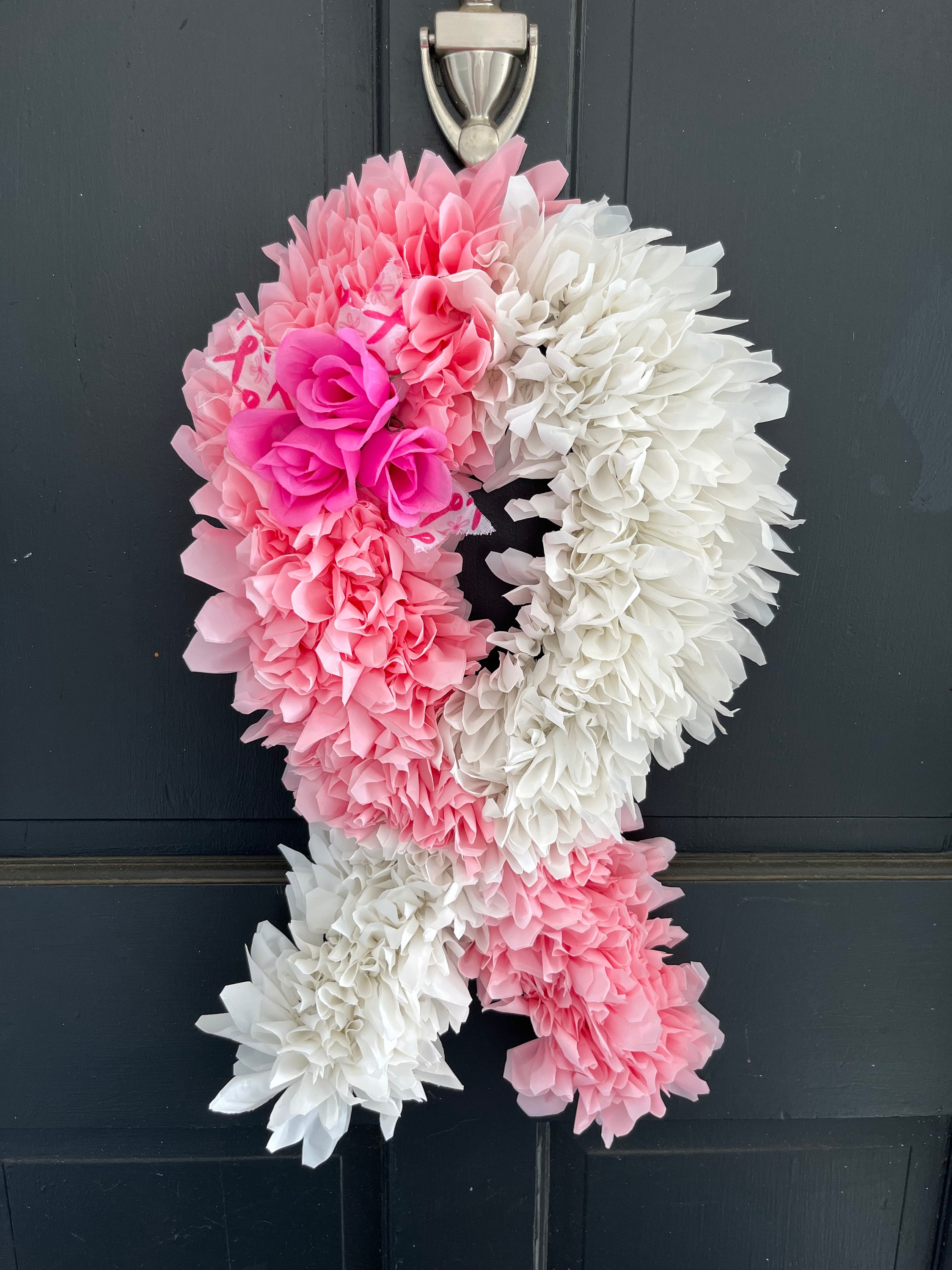 Pink & White Breast Cancer Ribbon Wreath With Pink Roses - Etsy