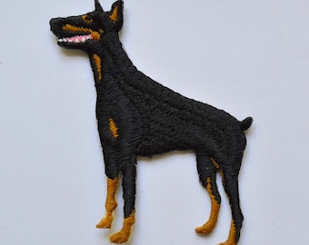 Iron on Doberman Pinscher 3.75" (L: diagonal from nose to foot) x 3.00" (H)