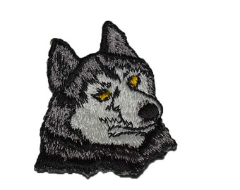 Iron on Siberian husky: gray with yellow  2.25" (L) x 2.75" (H)