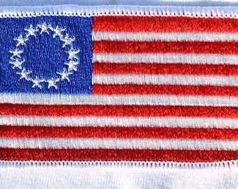 Left Arm Iron on Betsy Ross: 3.50" (L)x 2.25" (H)