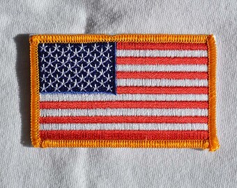 Left Arm Amber Yellow Iron on American Flag: 3.50" (L)x 2.25" (H)