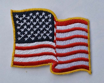 Iron on Wavy American Flag: 2.75" (L) x 2.00" (H)