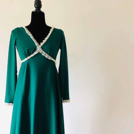 Empire waist maxi dress green vintage 70’s small h