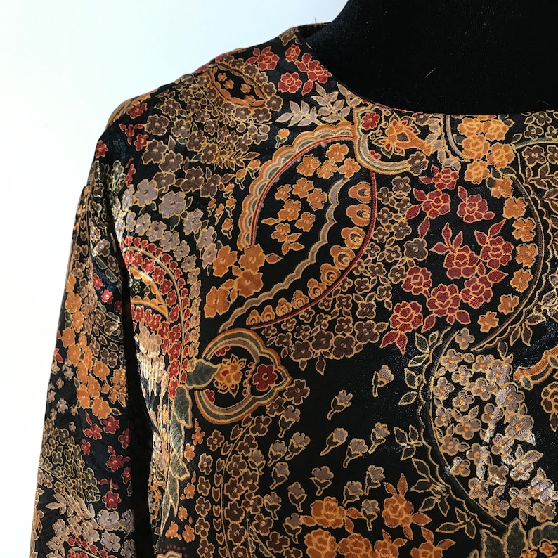 90S PAISLEY BLOUSE black gold large scarf vintage blouse