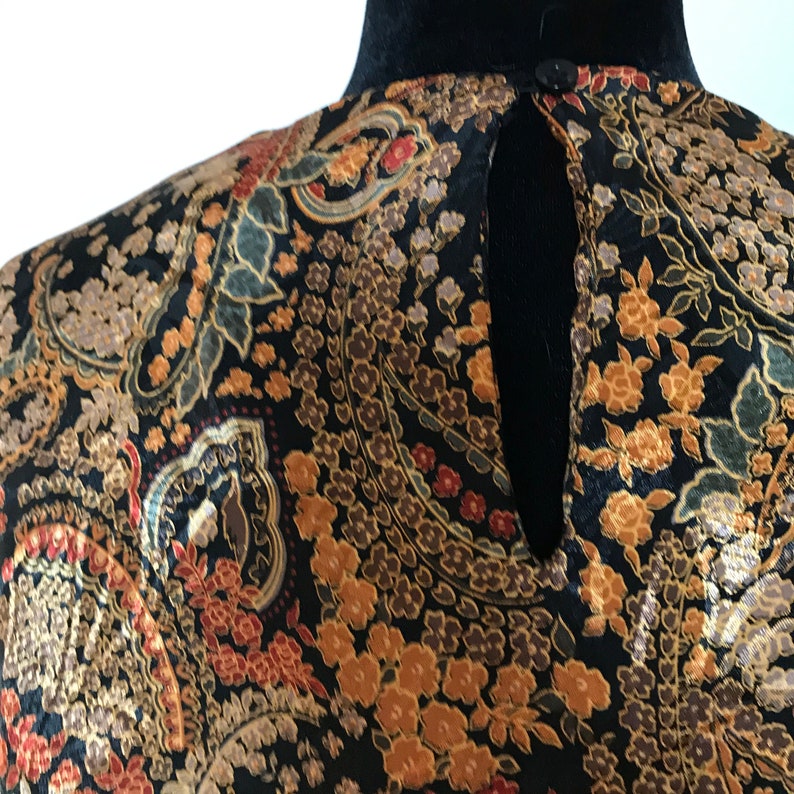 90S PAISLEY BLOUSE black gold large scarf vintage blouse