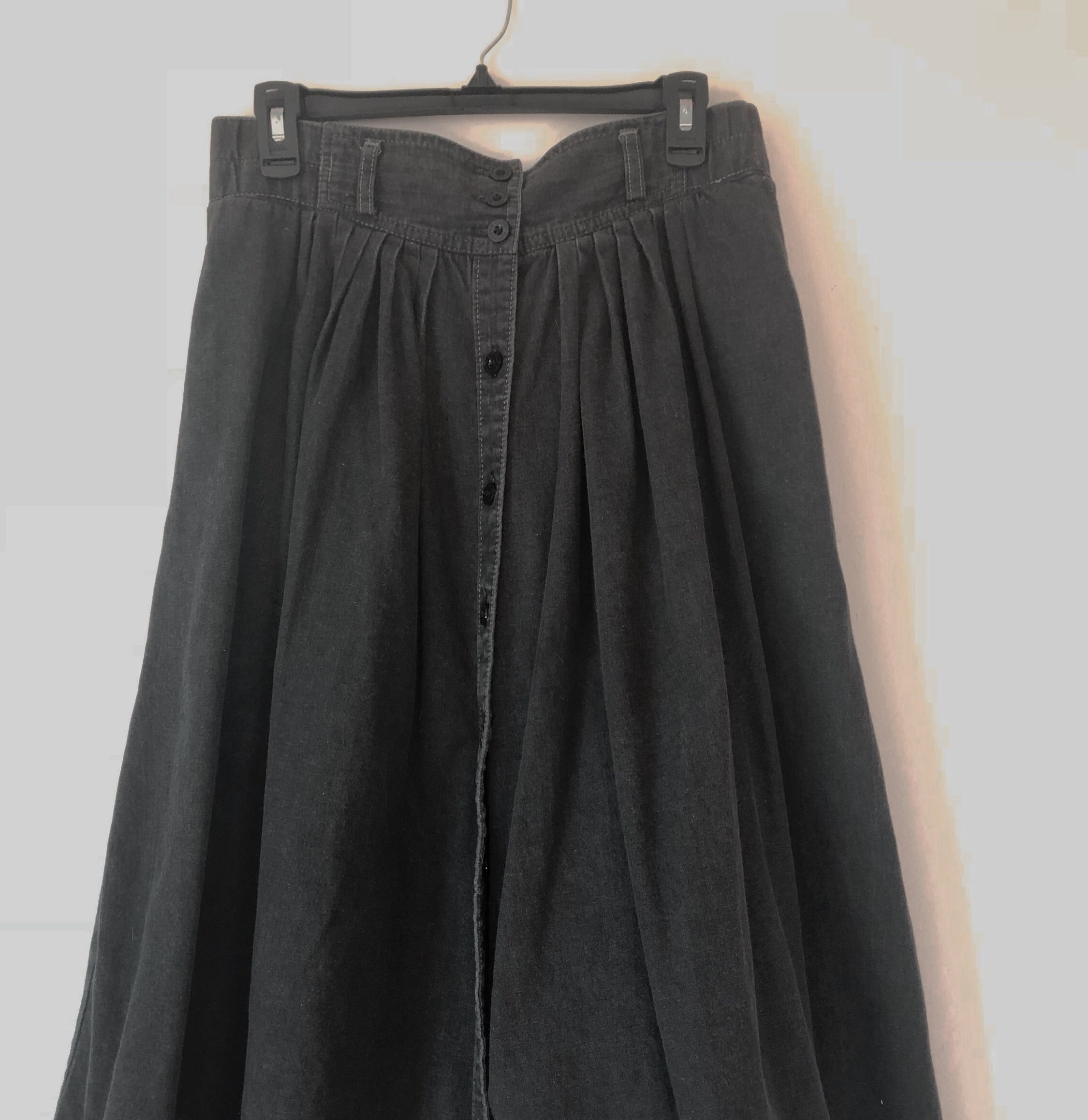 PLEATED FULL 90S Button Front Mom Skirt Black Denim With | Etsy