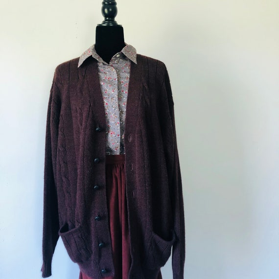 OVERSIZED PLUM BOYFRIEND sweater cardigan 2xl vint