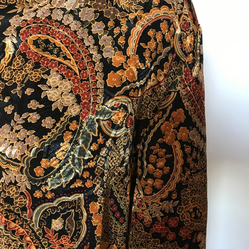 90S PAISLEY BLOUSE black gold large scarf vintage blouse