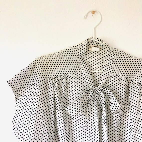 Navy polka dot on white bow tie vintage 60s Sears shirt | Etsy