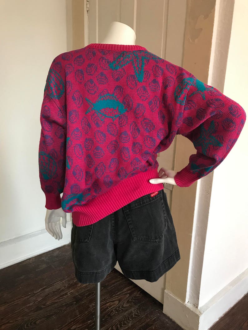 Large hot pink sea life sweater