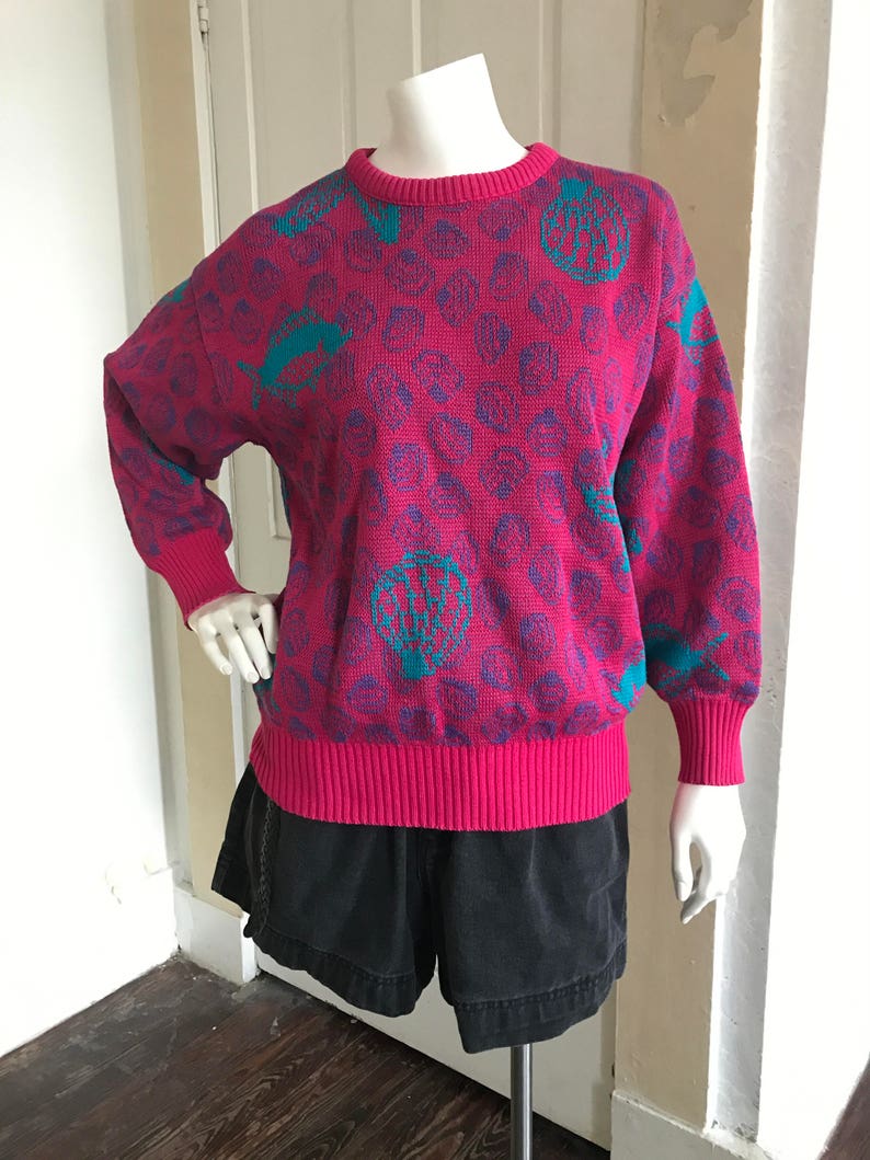 Large hot pink sea life sweater