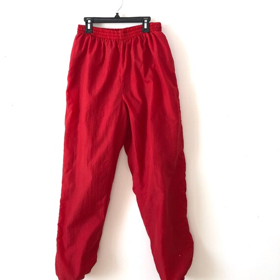 Red crinkle nylon wind pants vintage 90s medium | Etsy