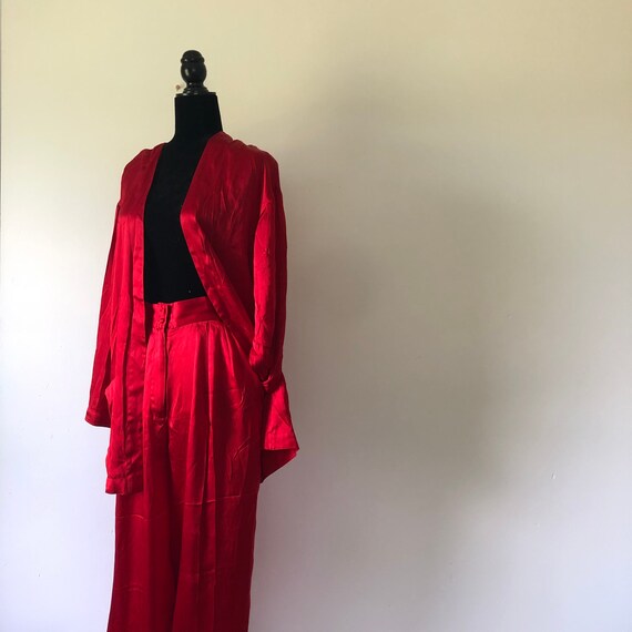 Silk vintage 90s 2 piece pleated pants and unstruc