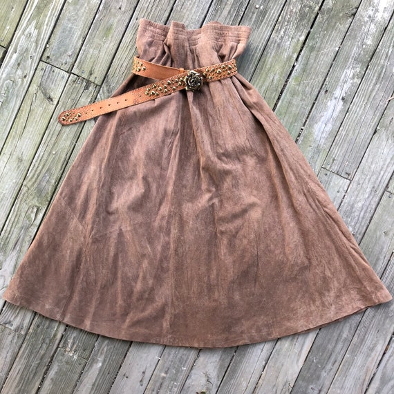 Suede Leather Long Skirt Brown