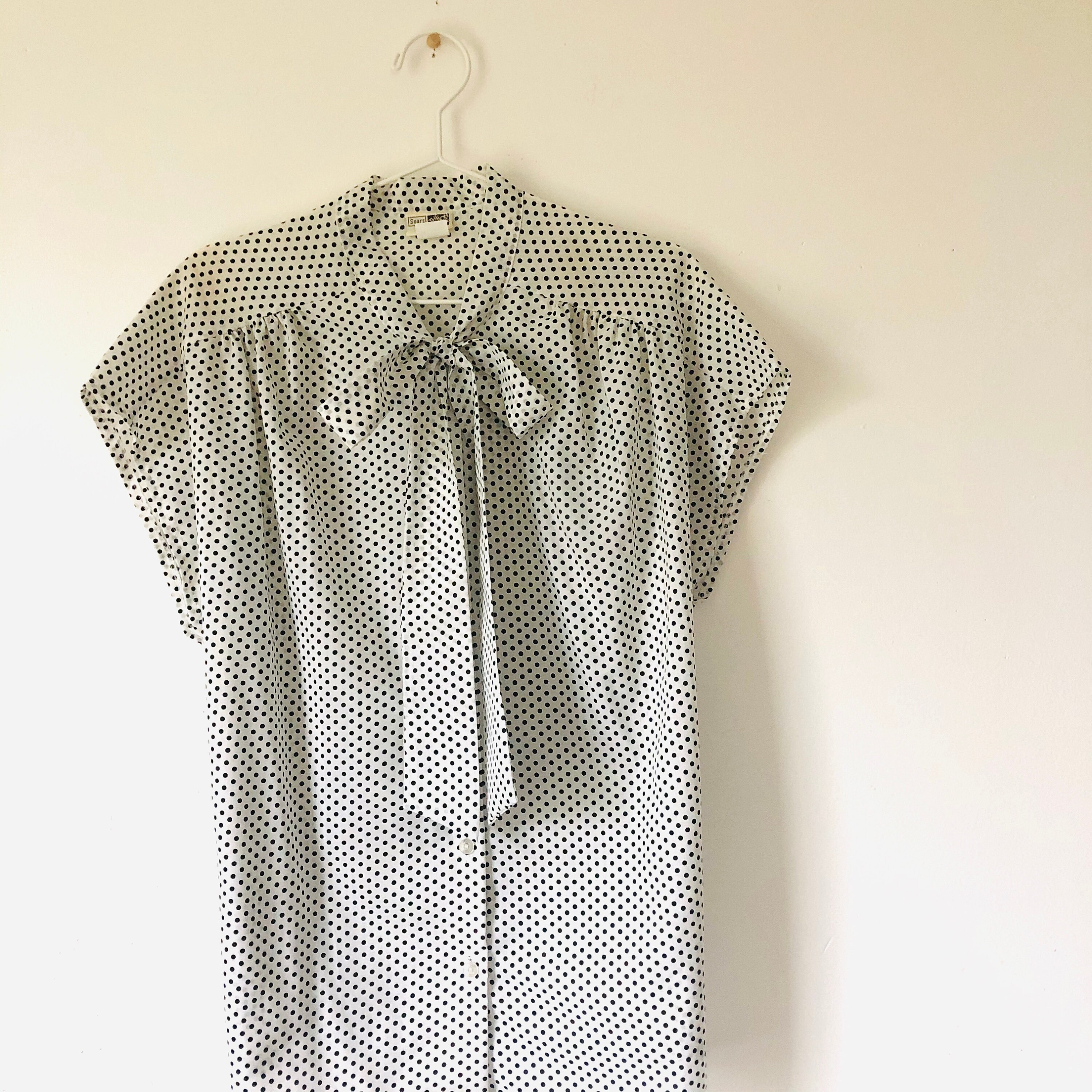 Navy polka dot on white bow tie vintage 60s Sears shirt | Etsy