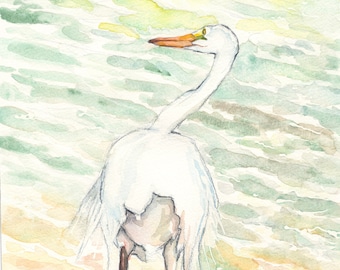 Rainbow Egret ORIGINALE WATERCOLOR