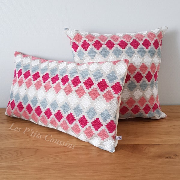 Housse de coussin aux motifs géométriques en velours aux nuances de rose