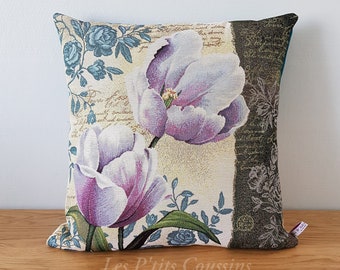 Cushion cover with the motifs of a purple tulip chic country style