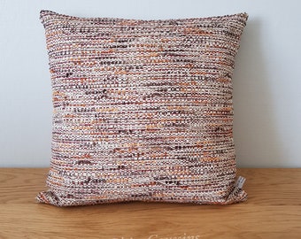 Heather effect cushion cover in beige and brown with a touch of orange, classic living room decorative accessory, beige and light brown woven cushion