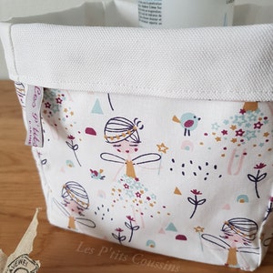 Washable wipe for baby or mother with fairy motifs and organic cotton sponge with matching basket image 5