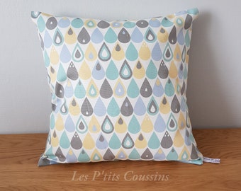 Housse de coussin motifs géométriques, coussin goutte d'eau aux couleurs pastels