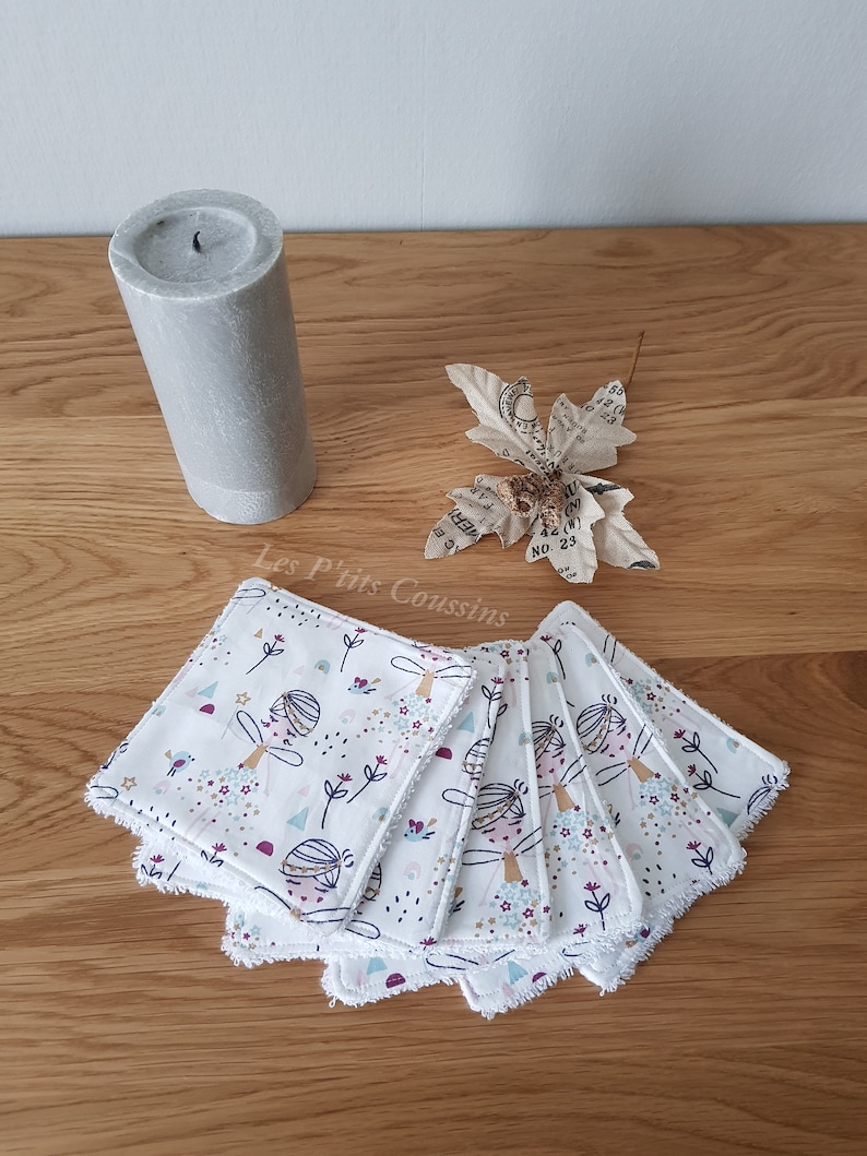 Washable wipe for baby or mother with fairy motifs and organic cotton sponge with matching basket image 7