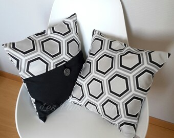 Decorative cushion cover geometric patterns in black and gray, modern pattern cushion