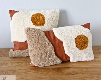 Geometric pattern cushion cover, made in tufting, living room decorative accessory, French artisanal creation, original decorative gift