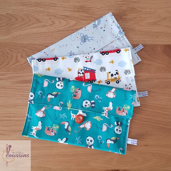 Pochette range serviette de table pour enfant, pour la cantine à l'école maternelle, motifs pandas ou koala