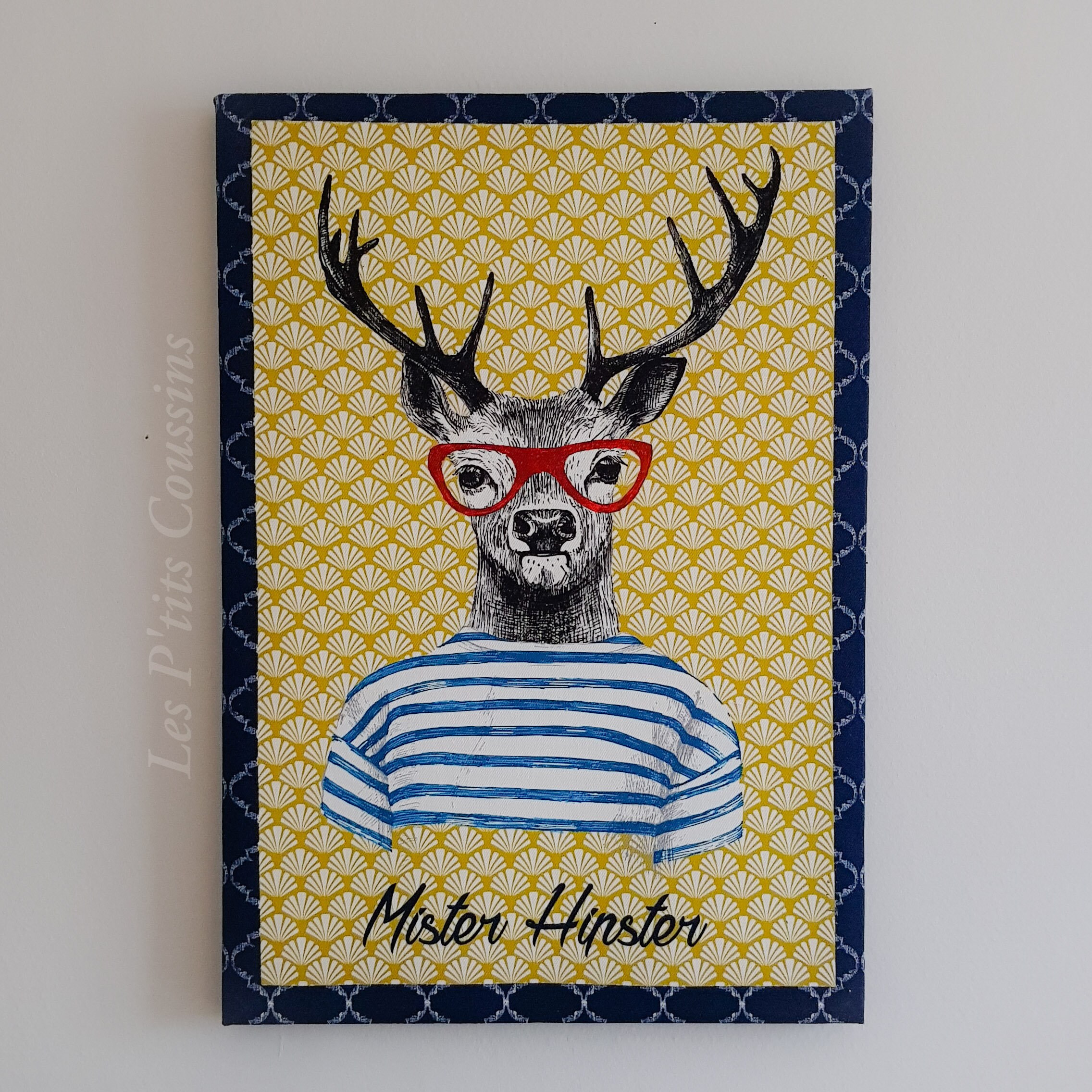Tableau en Tissu Au Motif d'un Cerf à Lunettes Rouges Nommé Mister Hipster