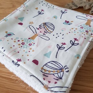 Washable wipe for baby or mother with fairy motifs and organic cotton sponge with matching basket image 6