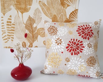 Housse de coussin motifs géométriques rouge et beige, coussin style bohème chic, accessoire déco maison