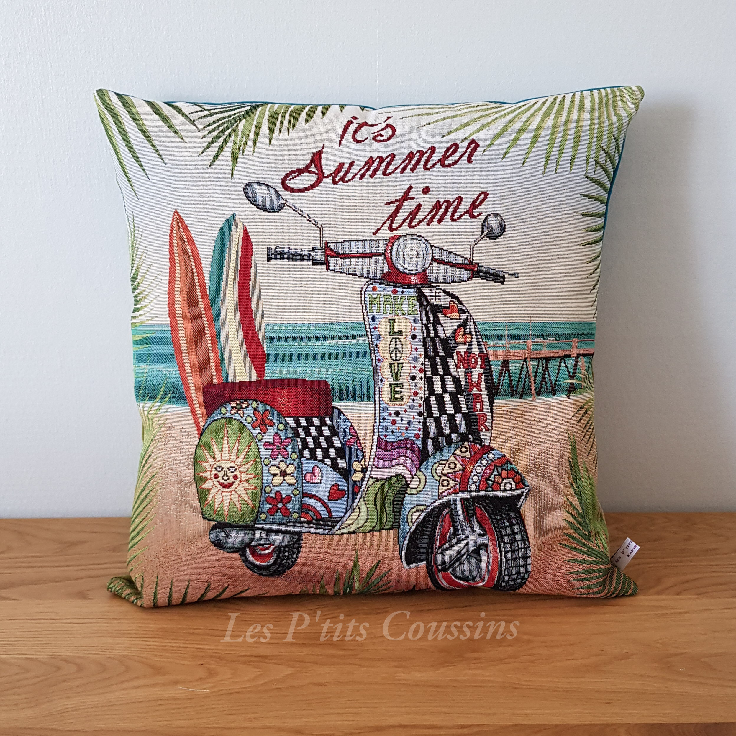 Housse de Coussin Aux Motifs d'un Scooter Vintage et Planches Surf