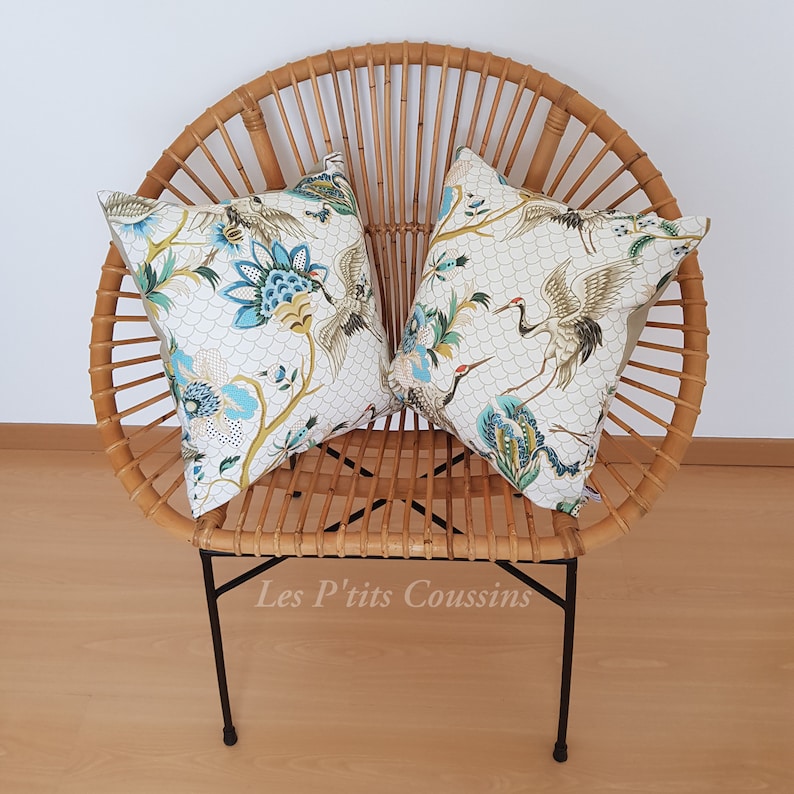 Cushion cover with Japanese flower and heron patterns, natural and country atmosphere cushion image 4
