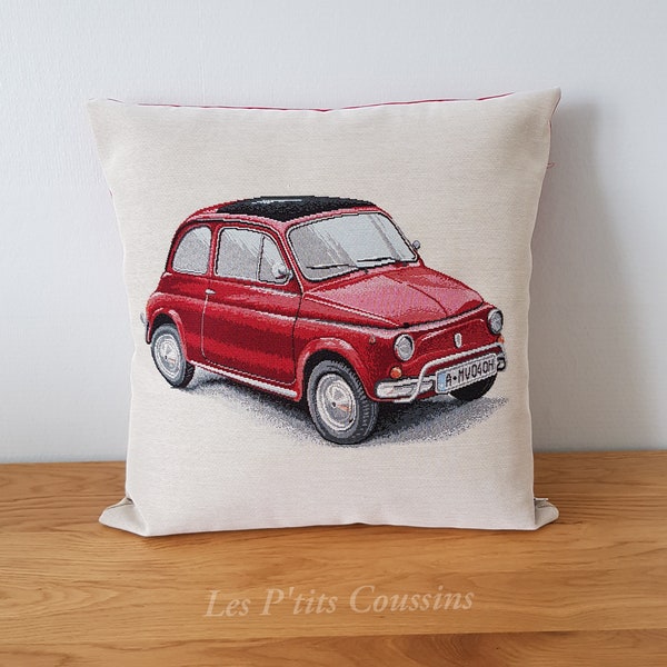 Housse de coussin motif fiat 500 rouge décapotable