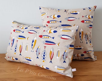 Decorative cushion cover with colorful fish patterns, marine pattern cushion, seaside cushion