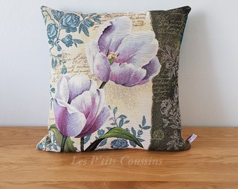 Cushion cover with purple flower patterns, chic country style, country decorative accessory