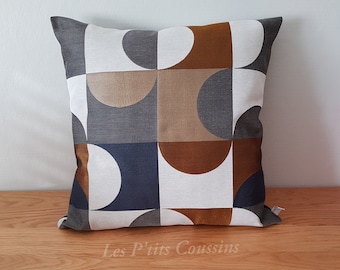 Cushion cover with modern art-deco patterns in blue and gray, modern living room decorative accessory