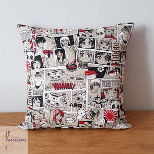 Manga-style comic strip pattern cushion cover, teen bedroom decor accessory, Christmas gift