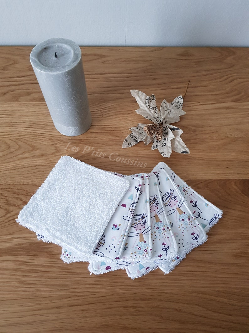 Washable wipe for baby or mother with fairy motifs and organic cotton sponge with matching basket image 8