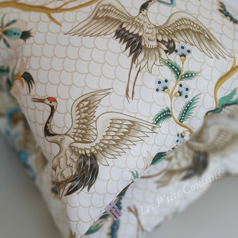 Cushion cover with Japanese flower and heron patterns, natural and country atmosphere cushion image 9
