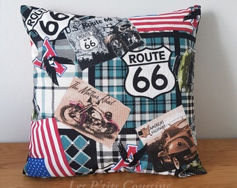 Cushion cover with vintage American Route 66 patterns