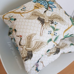 Cushion cover with Japanese flower and heron patterns, natural and country atmosphere cushion image 10