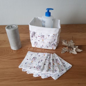 Washable wipe for baby or mother with fairy motifs and organic cotton sponge with matching basket image 1