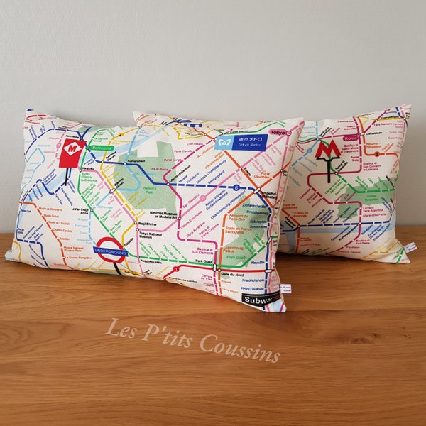 Housse de coussin rectangulaire motifs urbains de station de métro, accessoire déco salon industriel, coussin chambre ado