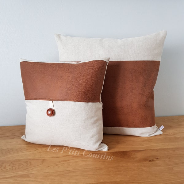 Housse de coussin effet cuir vieilli et lin pour une touche industrielle dans votre décoration