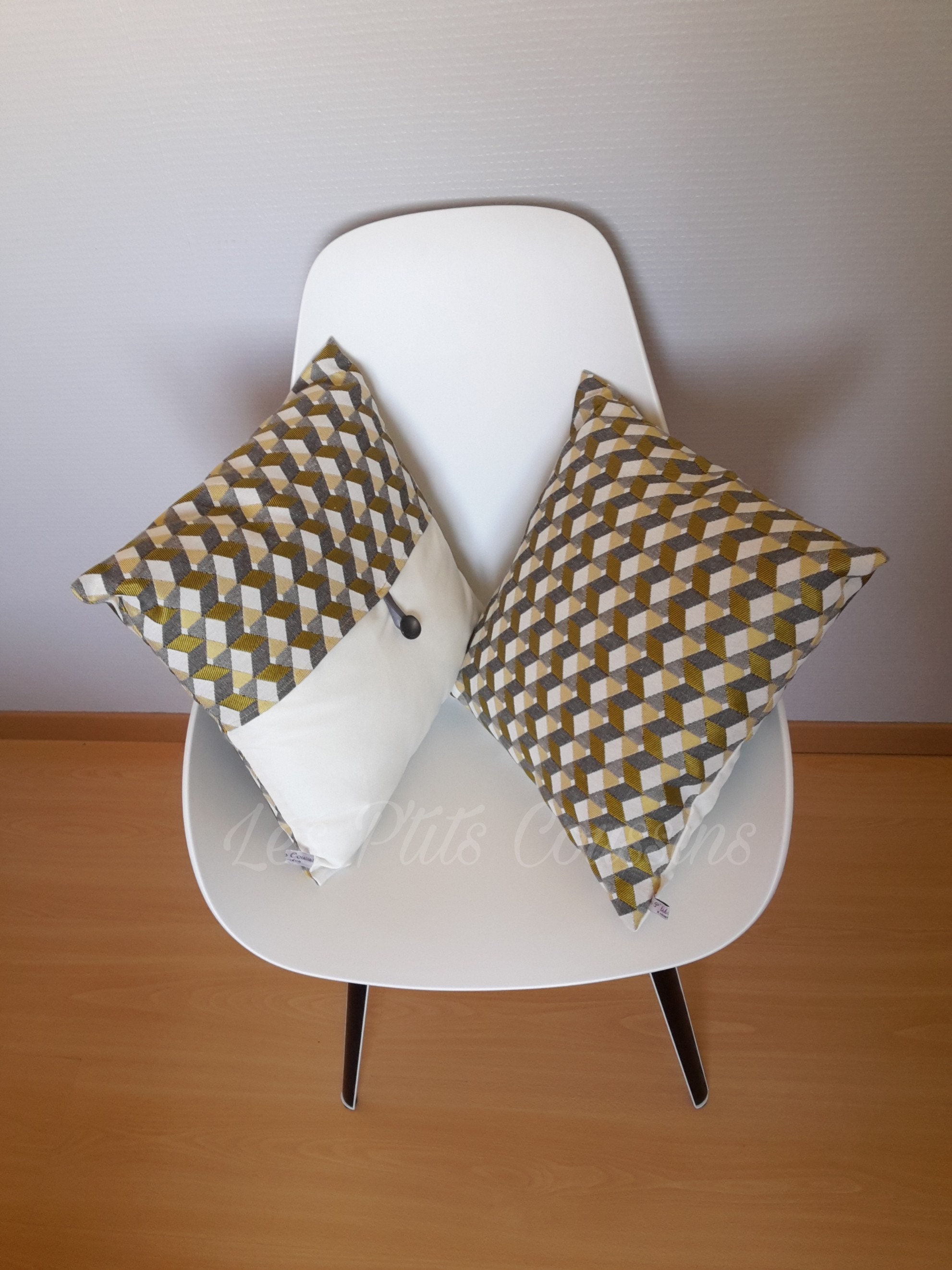 Housse de Coussin Aux Motifs Géométriques Jaune Moutarde, Gris Clair et Beige, Décoration Moderne
