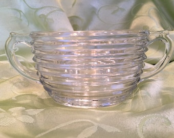 Anchor Hocking Depression Glass Manhattan Pattern Vintage Sugar Bowl